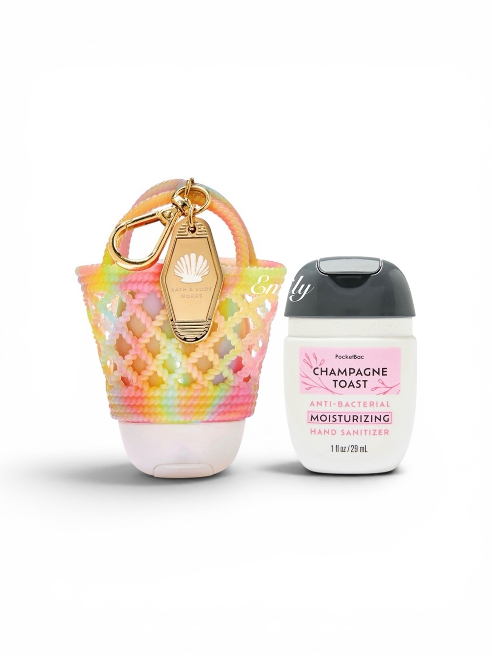 Bath & Body Works rainbow JELLY TOTE PocketBac Holder + CHAMPAGNE TOAST refill